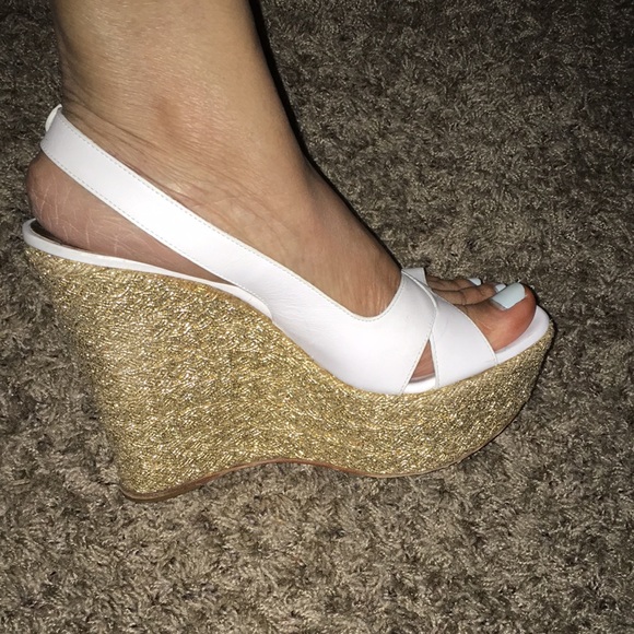 CASADEI MADE IN ITALY GOLD HEEL WHITE LEATHER SLINGBACK SANDALS EU 40